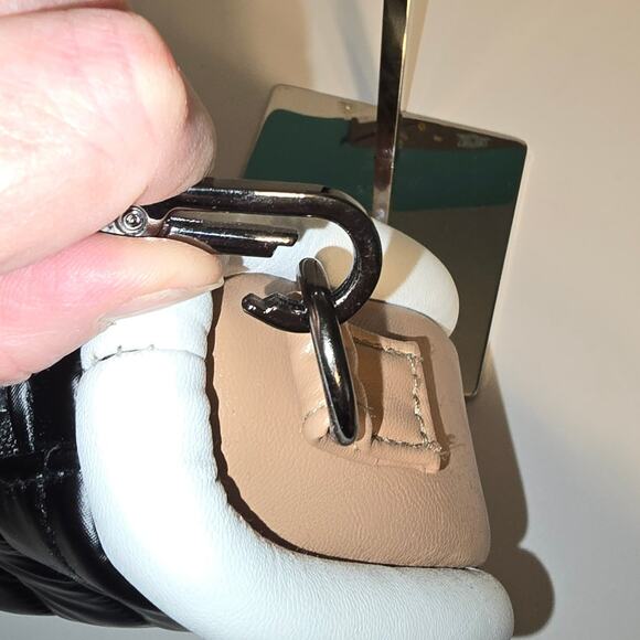 Think Royln Small Crescent Shoulder Crossbody Bag 2 Strap Colorblock Black Tan - Picture 9 of 12